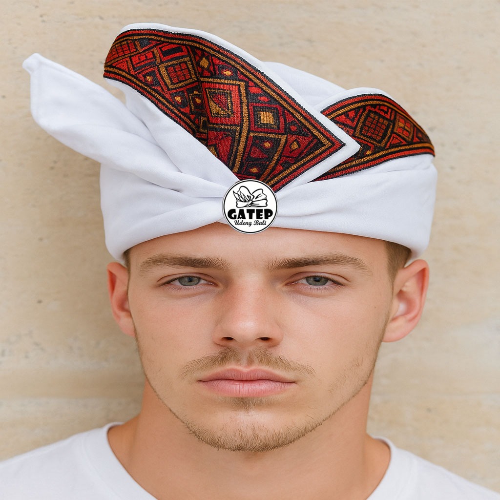Udeng Putih Bali Setengah Jadi Lis Dayak / Ikat Kepala Bali / Topi Adat Bali / Blangkon Bali