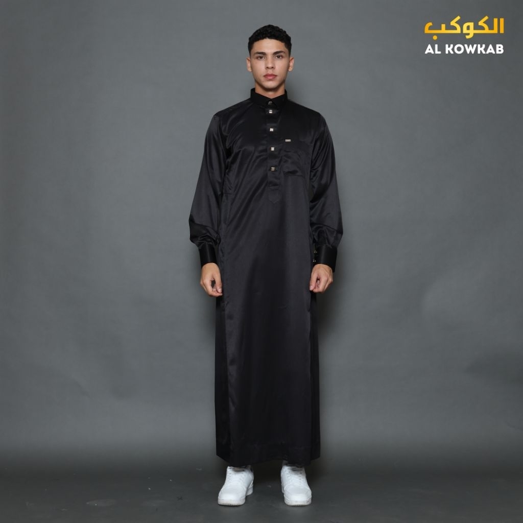 Alkowkab Zahir kerah kemeja polyster Korea thobe premium luxury/jubah saudi jahitan vietnam