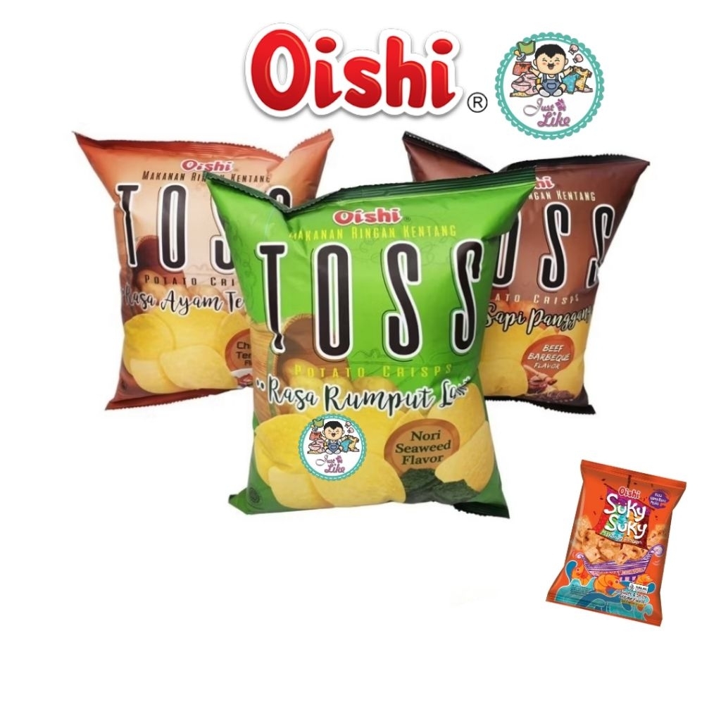 OISHI TOSS POTATO CRISPS 75 GRAM & SUKI 65gr. - Ayam Teriyaki | Sapi panggang | Rumput laut