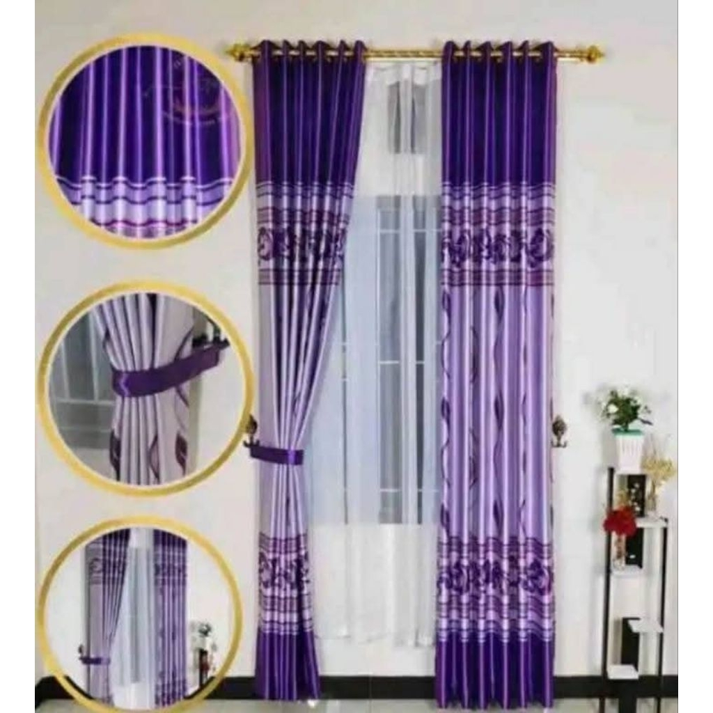 “Gorden Ungu Motif Mewah Elegan | Gorden Ruang Tamu Minimalis | Tirai Jendela Motif Premium”