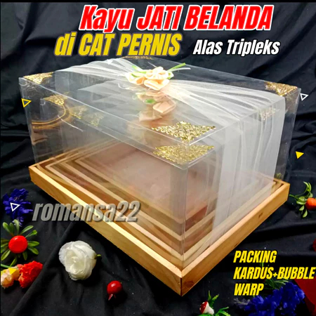 KOTAK HANTARAN SESERAHAN KAYU ISI 4 BOX TUTUP MIKA HIAS WEDDING PERNIKAHAN JATI BELANDA