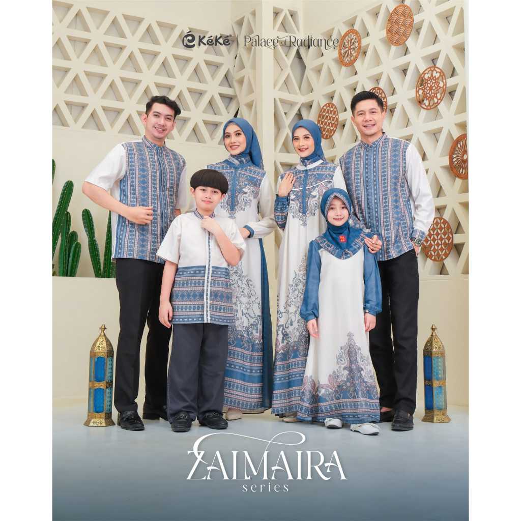 Keke Zalmaira (Galaxy Blue) Sarimbit Lebaran 2026 – Family Set Premium – Desain Timur Tengah – Adem 