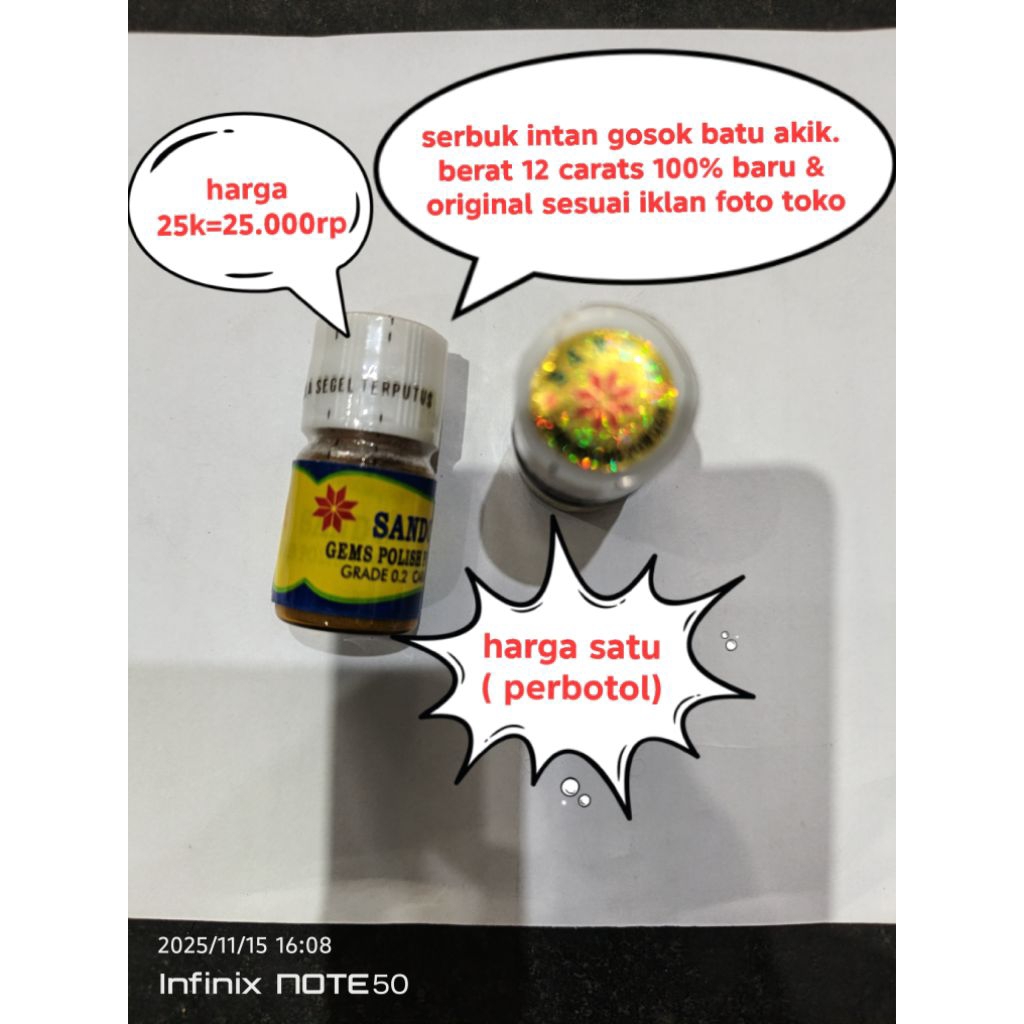 Serbuk intan. bubuk gosok batu akik. pasir besi super & halus 100bert &  100% baru & original sesuai