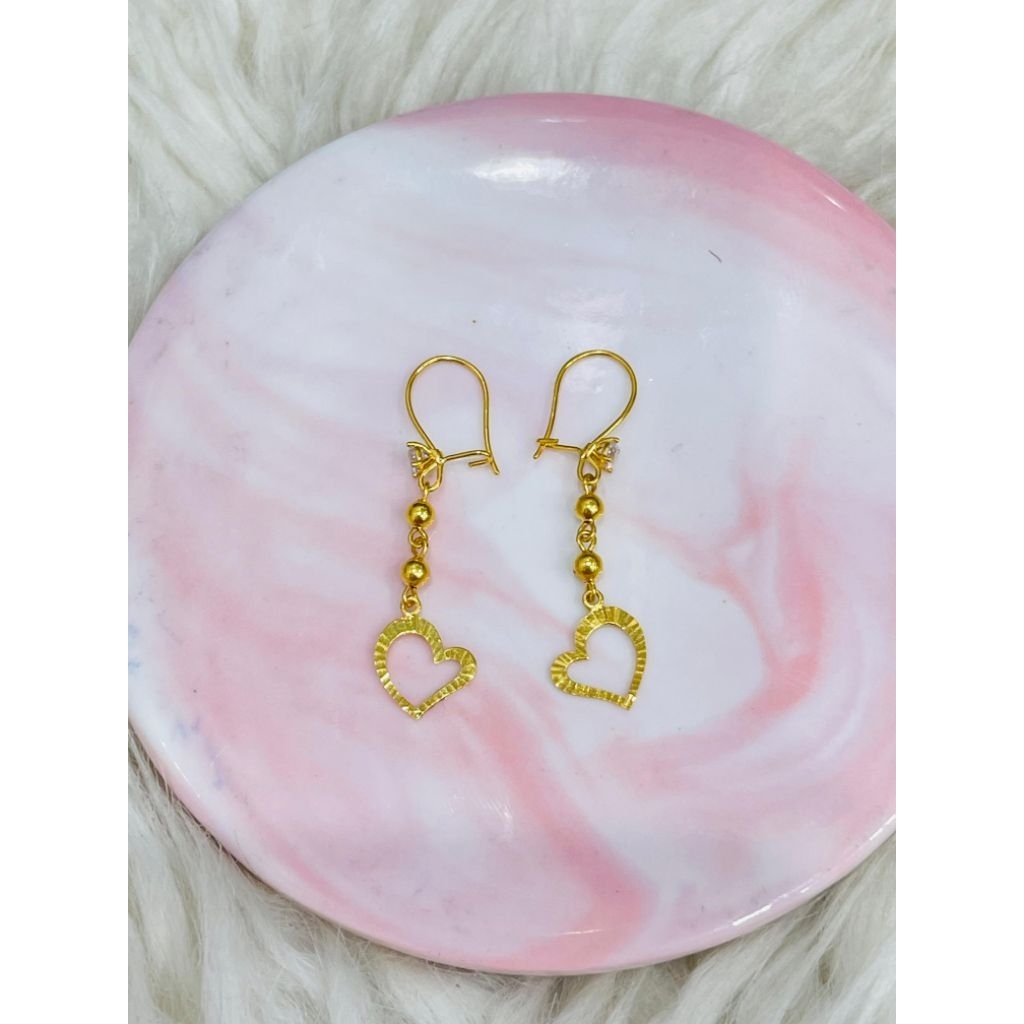 anting hooks panjang bola polos love kristal simple emas asli kadar 875