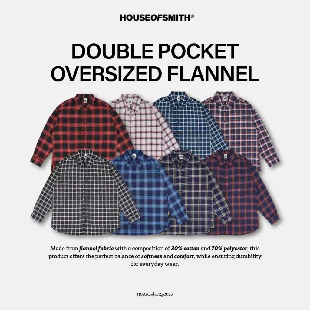 House of Smith PKU Kemeja Flanel Oversize Pria - Double Pocket Oversized Flannel - Flannel Long Shir