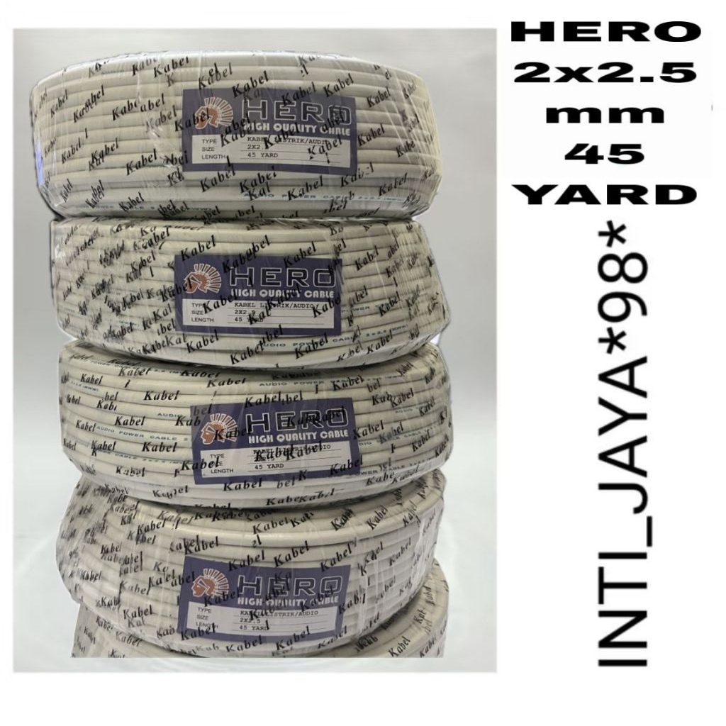 Kabel listrik HERO 2X2.5mm 45 YARD, Kawat isi 2, Kabel warna putih