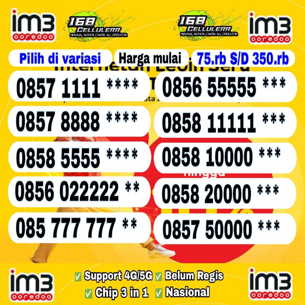 NOMOR INDOSAT OOREDOO 5G 4GLTE L.10 SERI 11555