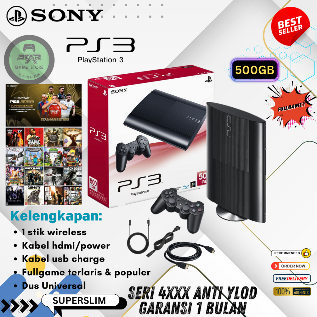 Sony PS3 Superslim 500GB Super Slim 500 GB Full Game