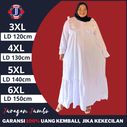 Baju Gamis Jumbo LD 120 130 140 150 Syari Terbaru Polos Premium Crinkle Premium Abaya Putih Mewah
