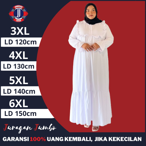 Baju Gamis Jumbo LD 120 130 140 150 Crinkle Premium Syari Terbaru Lebaran Abaya Putih Mewah