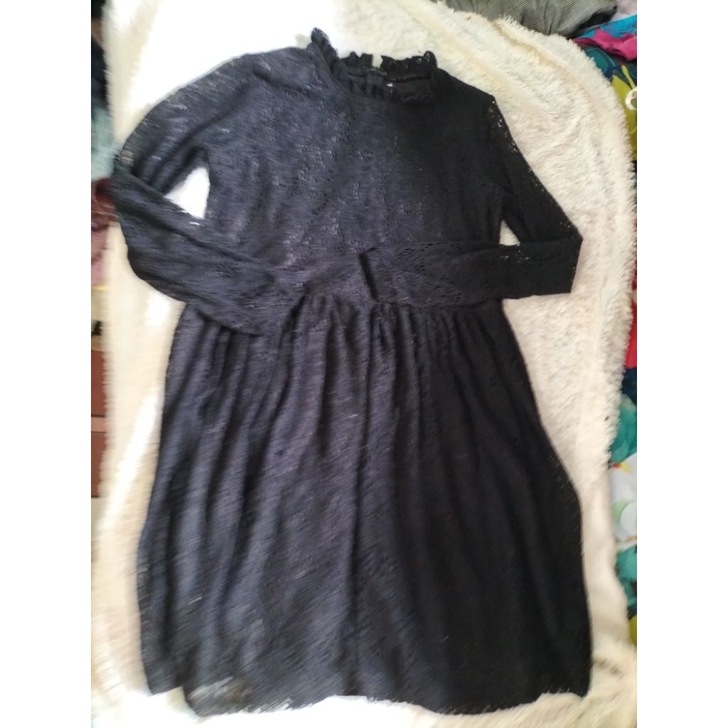 dress brokat brukat Lace renda hitam black Korea BKK Bangkok long Sleeves tanpa furing hijab friendl