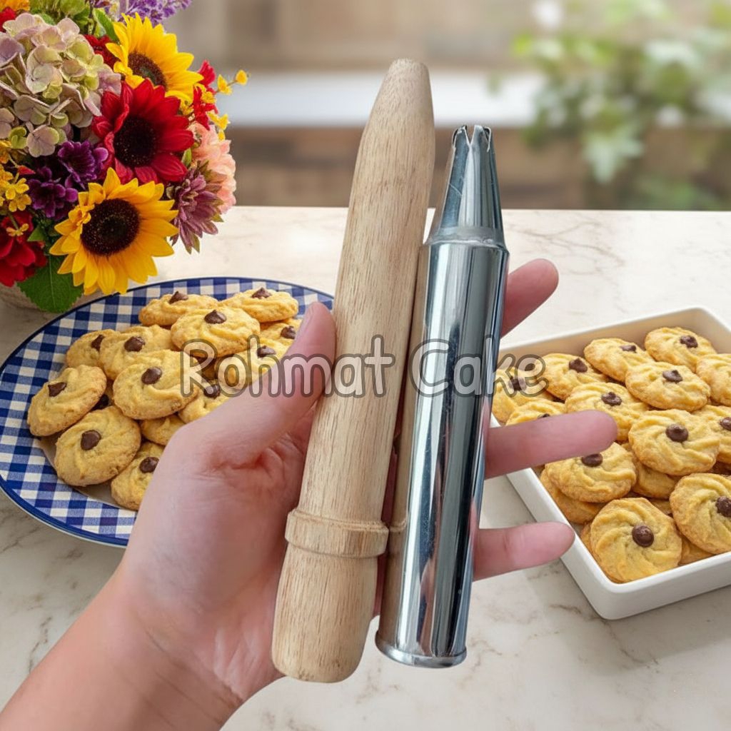 Spuit Cetakan Kue Semprit Bunga Mawar Dorong Sodokan Kayu Cetakan Roti Kering Cookies Spuit Dahlia S