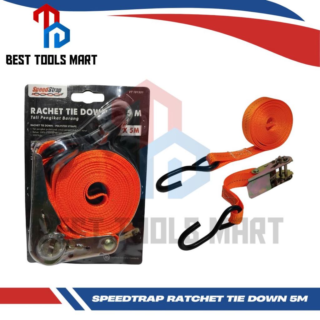 Tali Pengikat Barang 1x5m Kuat Aman 400 Kg / RACHET TIE DOWN STRAP 1IN X 5M HD 400KG TALI KREK KRETE