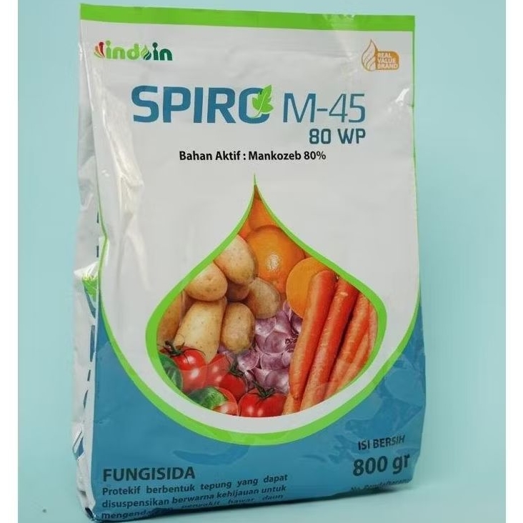 Fungisida SPIRO M-45 Mancozeb Biru 80 WP Plus Zn dan Cu 800 gr