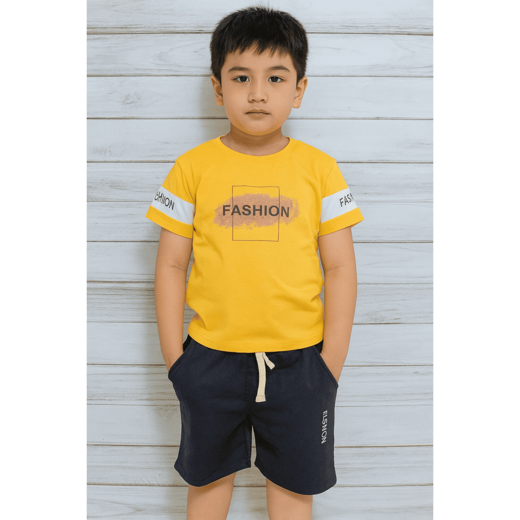 USON KODE 4510 SETELAN BAJU ANAK COWOK IMPORT USON SIZE 4-7 TAHUN (KUNING & HITAM)