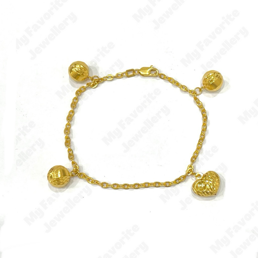 Gelang Fancy Bola Bola Love Emas Asli Kadar 700