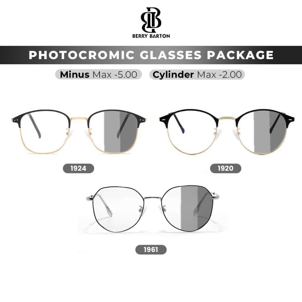 Berrybarton Kacamata Minus Photocromic Anti Radiasi Kacamata Normal MInus Silinder Frame Metal Pria 