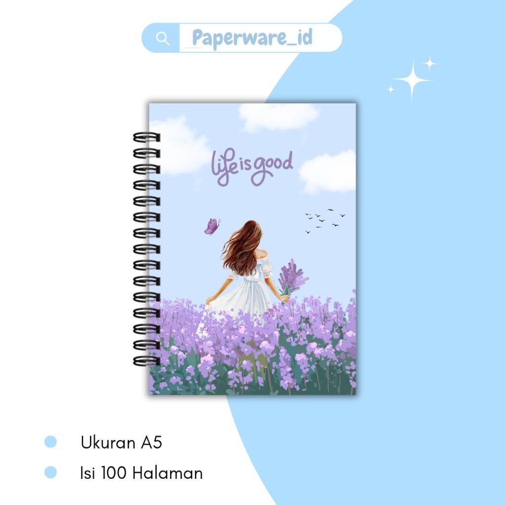 notebook a5 aesthetic tema lavender girl / diary a5 aesthetic / buku catatan aesthetic