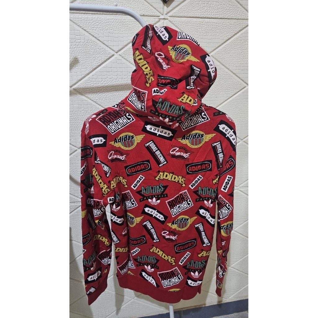 Adidas Red Hoodie Full-Print Size L fit to XL