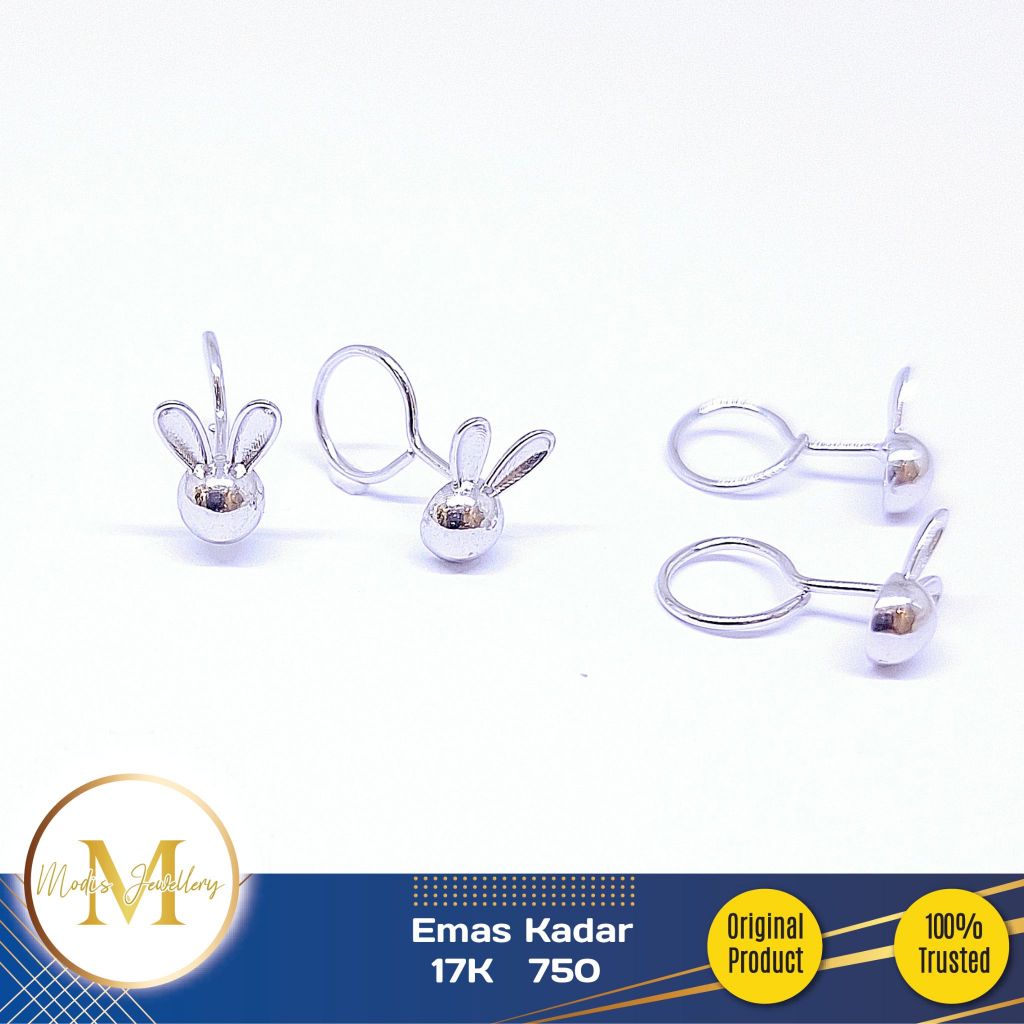 MODIS JEWELLERY - Anting Toge Rabbit Putih - Emas 17k  750