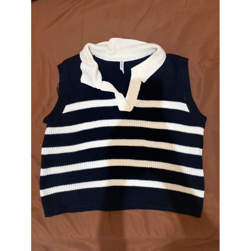 PRELOVED COLORBOX Stripe Knit Polo Vest Black