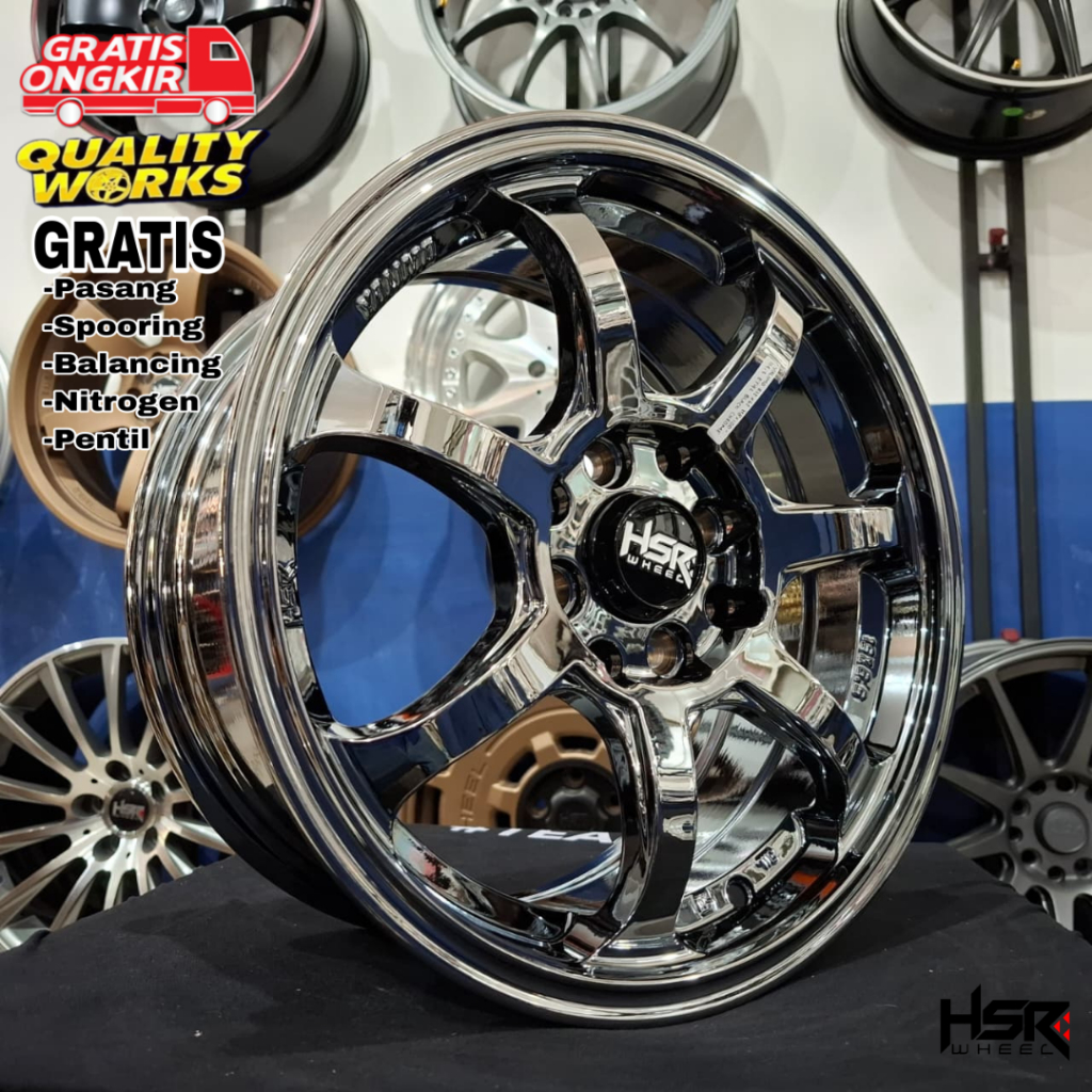 Velg Racing Ring 15 Mobil Mirage Brio Agya Mobilio, Velg Black Chrome HSR Wheel Yalimo