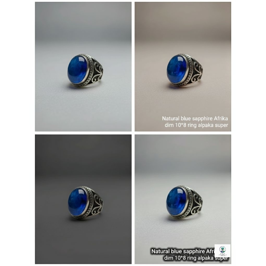 natural cincin batu blue safir Afrika ring alpaka super dim 10