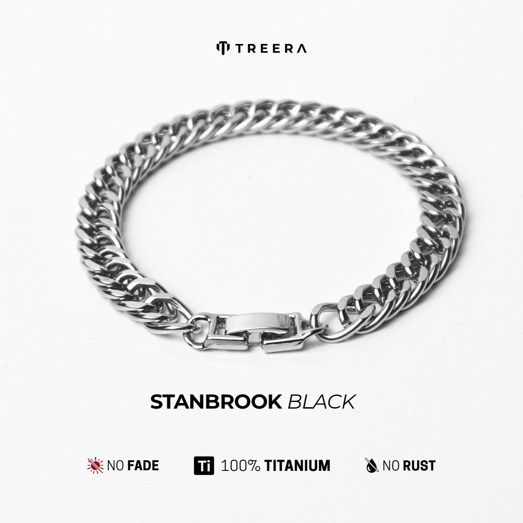 Treera Stanbrook Gelang Titanium Premium Pria Anti Karat Anti Luntur Silver Original Mewah Keren