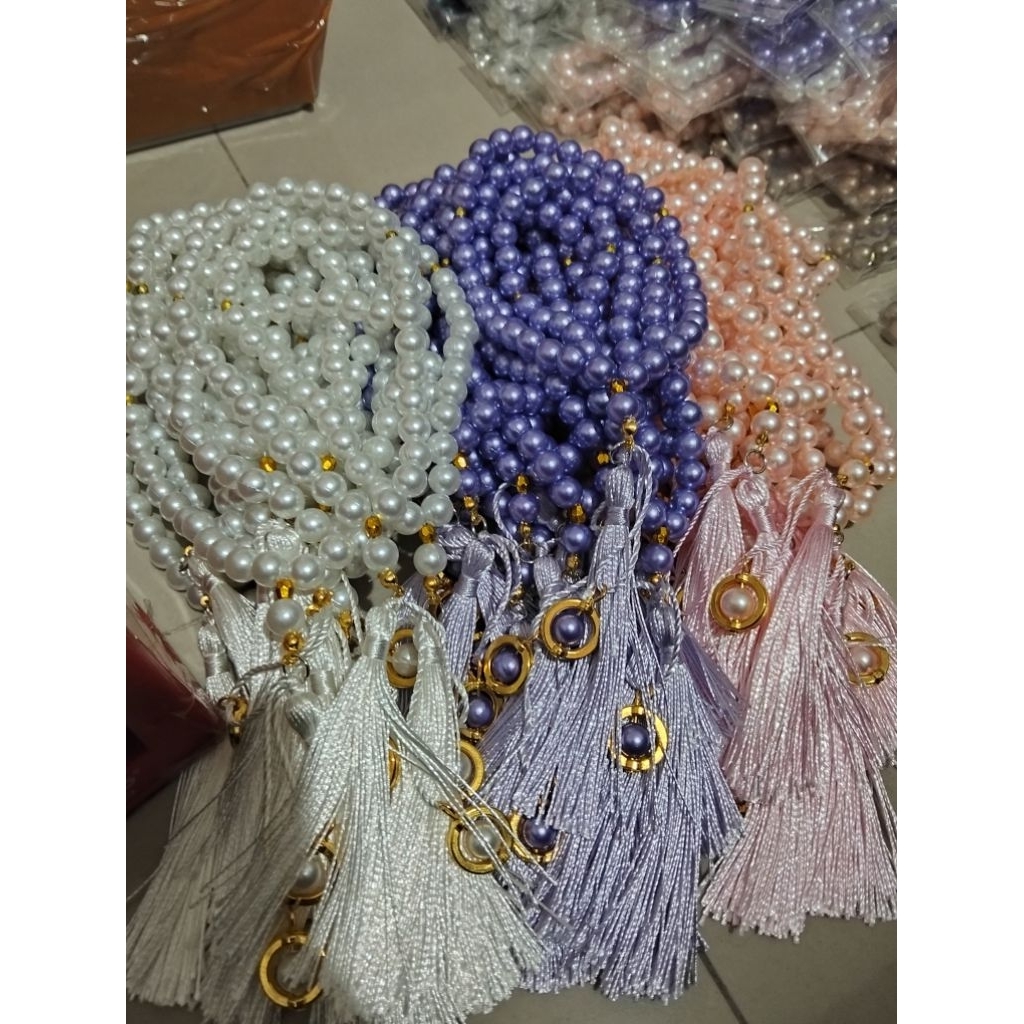 Grosir 100pcs Tasbih Mutiara Ringan Rumbai Tassel, Souvenir Tasbih Mutiara 33 butir, oleh-oleh Haji 