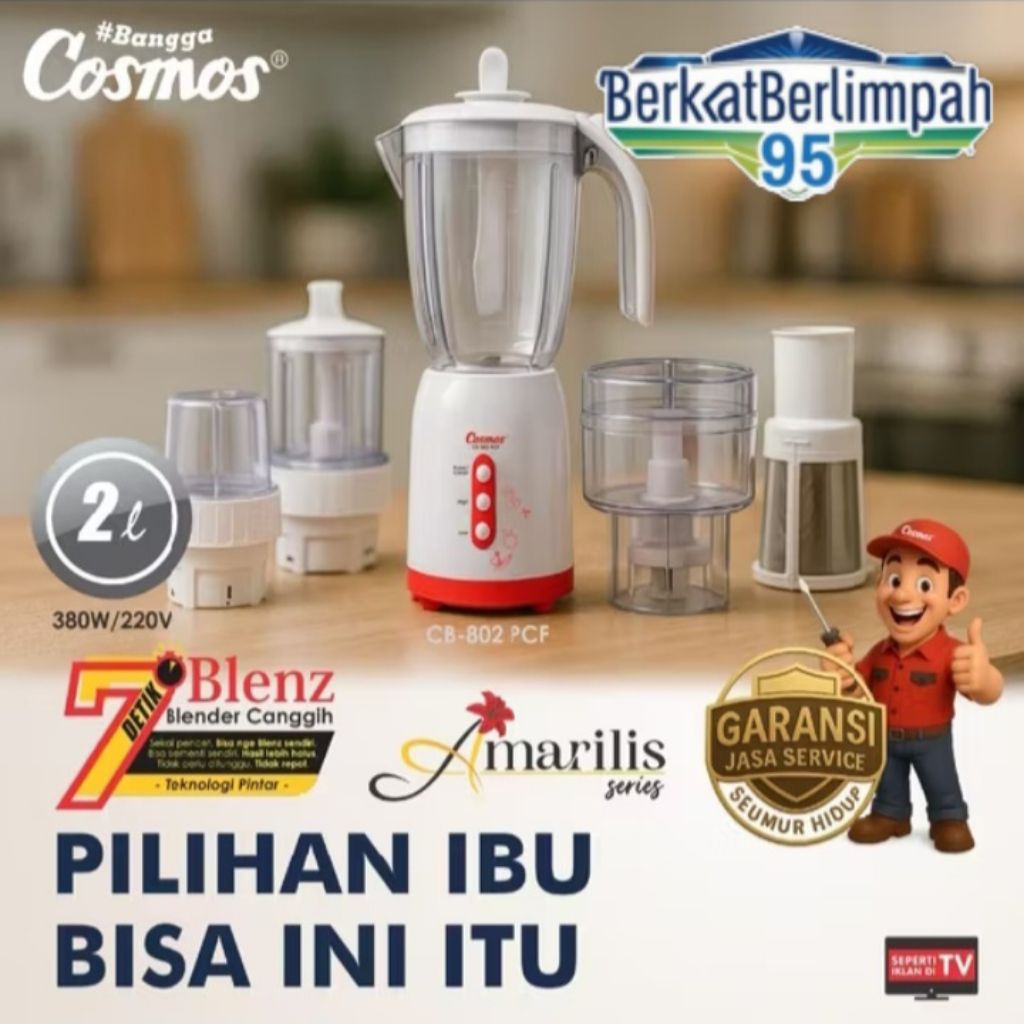 COSMOS CB-802 PCF (100% ORI) Blender Mika Otomatis Jumbo 2L 5IN1 380W
