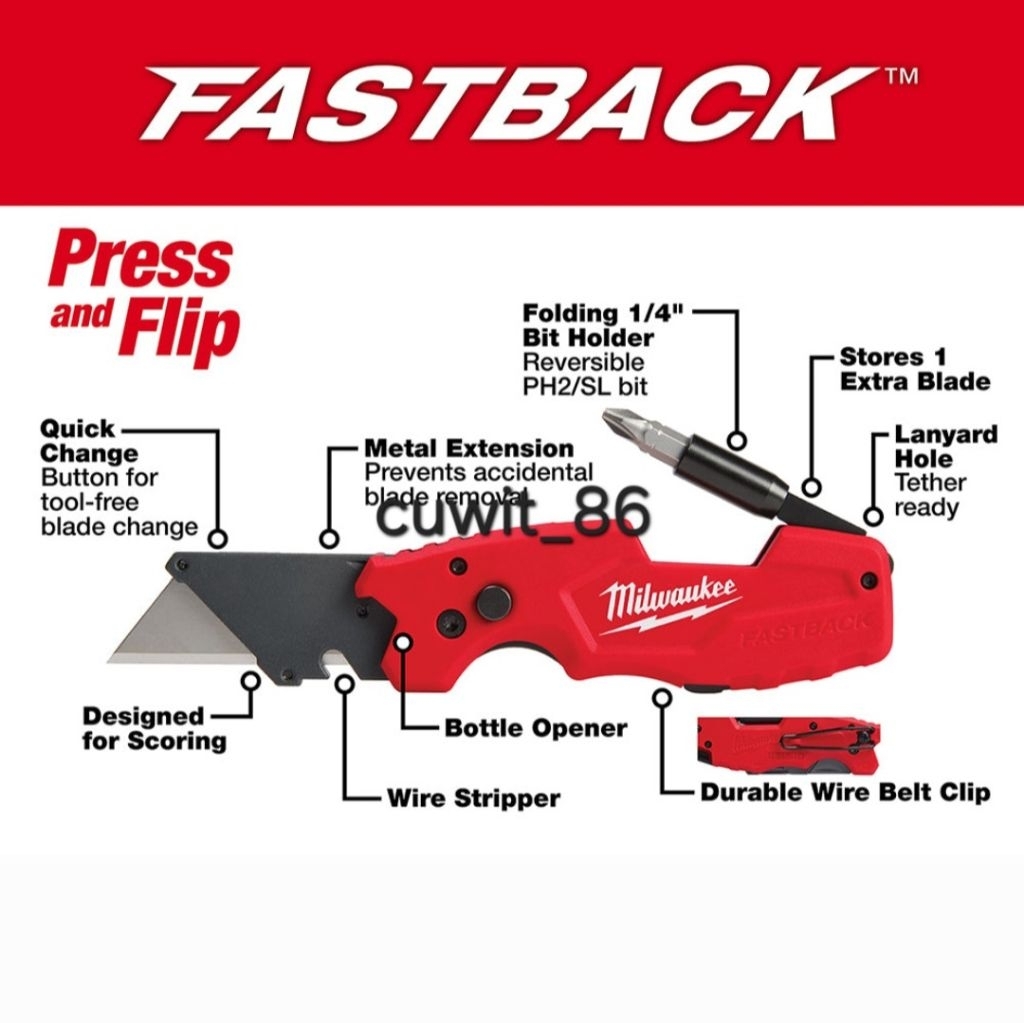 Milwaukee FASTBACK 6-in-1 Folding Utility Knife 48-22-1505