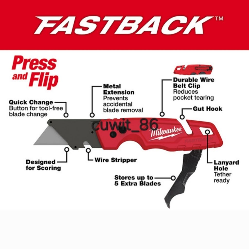 Milwaukee FASTBACK Folding Utility Knife w/ Blade Storage 48-22-1502