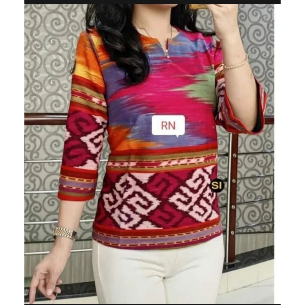 Blus Tenun Ikat Atasan Wanita Etnik Stylish