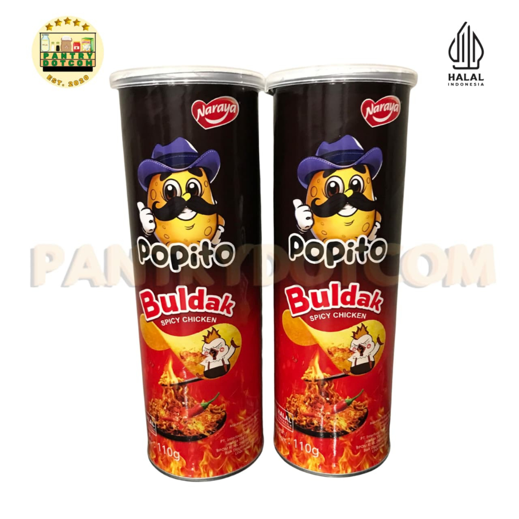 Naraya Popito Potato Chips Kaleng 110g Snack Kentang Rasa Buldak