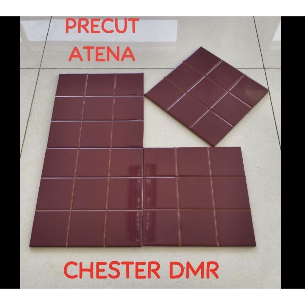 keramik precut lantai dinding kamar mandi dapur rumah 30x30 CHESTER DMR kotak minimalis merah maron