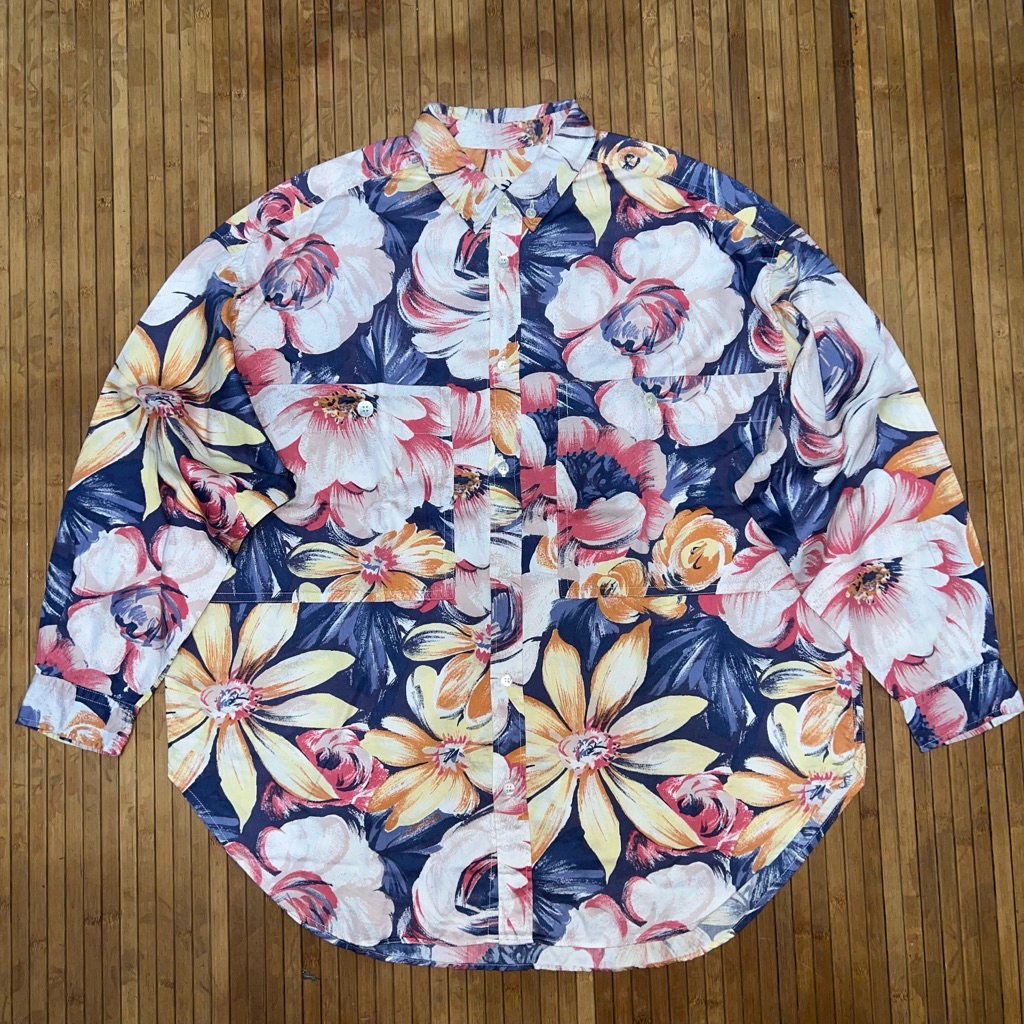 HAI SPORTING GEAR x ISSEY MIYAKE FLORAL HAWAIIN LONG SLEEVE OVERSIZED SHIRT