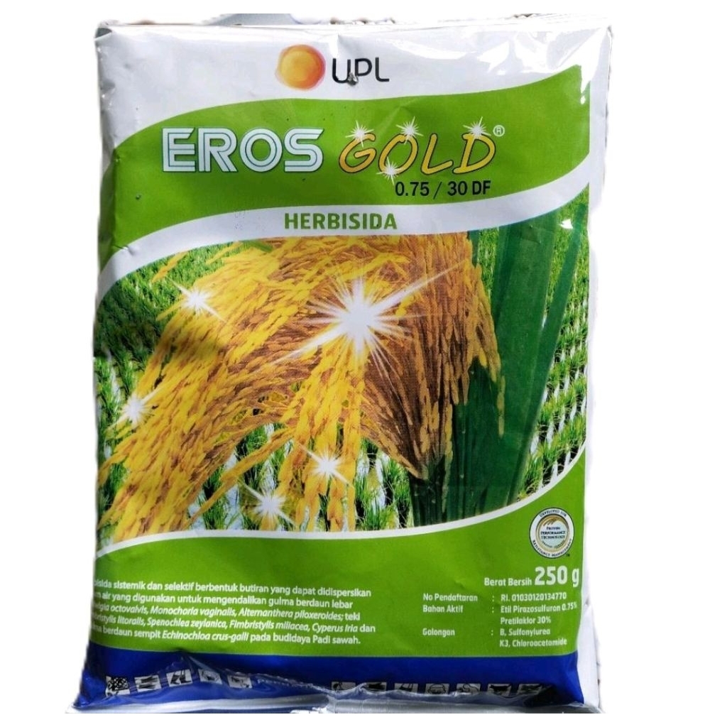 Eros Gold 0,75/30 DF 250 gr, Pembeku benih gulma, Obat rumput tanaman padi, kendalikan biji gulma da