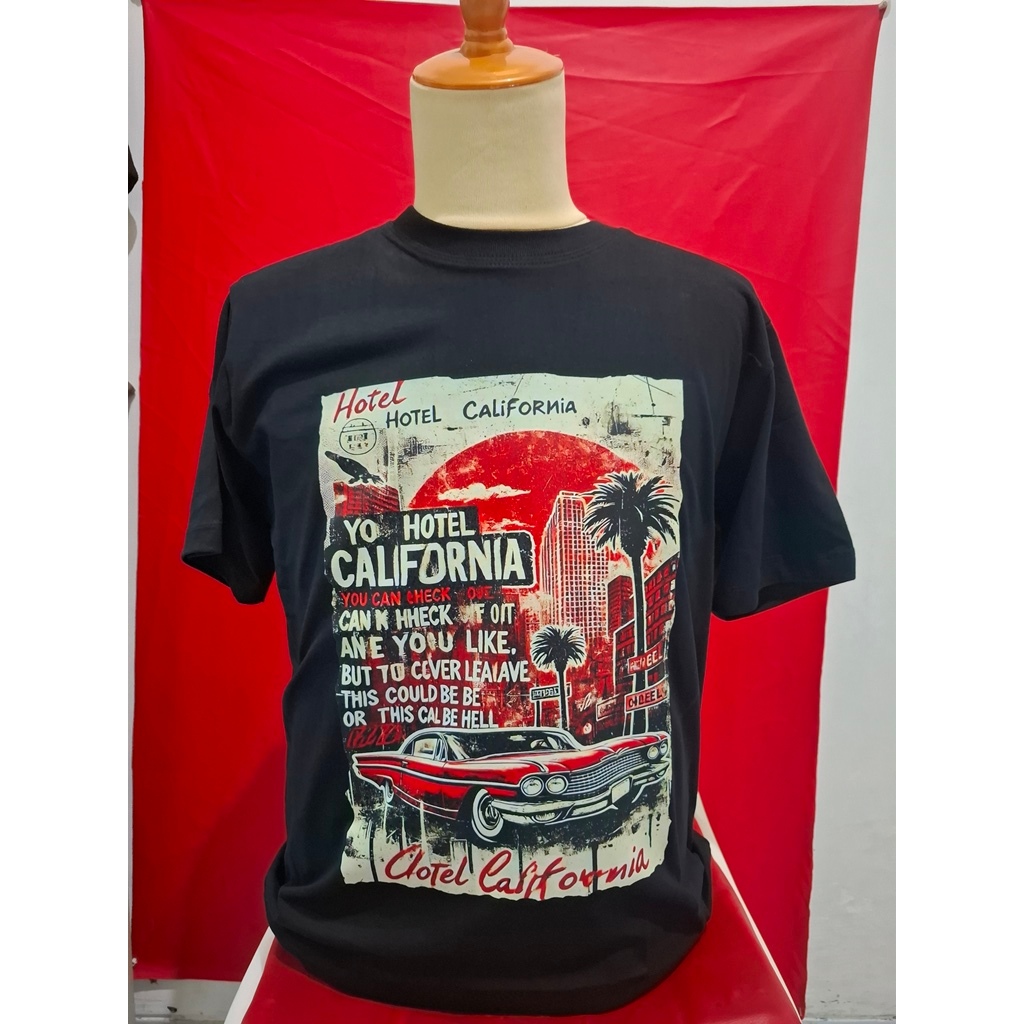 KAOS SABLON DTF HOTEL CALIFORNIA II SOUVENIR KAOS SABLON LAMPUNG