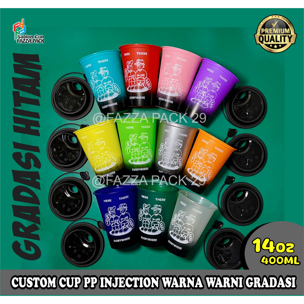 SABLON CUP INJECTION WARNA VARIASI GRADASI HITAM PLUS LID SAMBUNG HITAM CUP PREMIUM COFFEE SHOP CUP 