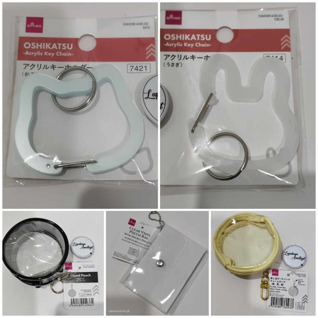daiso oshikatsu round clear pouch bag dompet acrylic keychain carabiner karabiner gantungan kunci ba