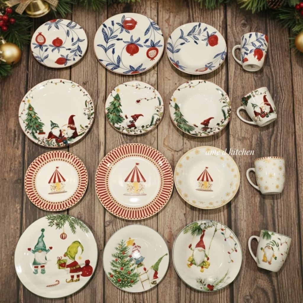 Hampers Natal Set Perlengkapan makan dan minum keramik isi 4 pc tema natal + gift box