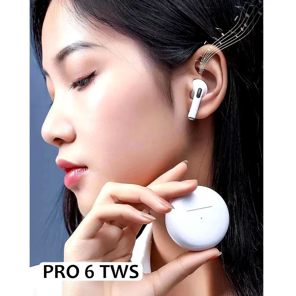 TWS PRO6 Earphone with Mic HiFi Stereo Touch / Earphone Wireless  Pro 6 TWS with Mic Support Call