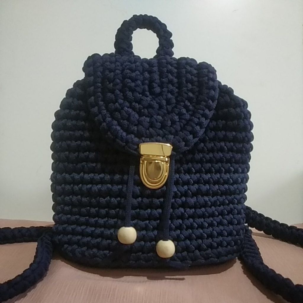 BACKPACK RAJUT/ TAS RANSEL RAJUT WANITA HANDMADE UK. 22 X 21 CM BAHAN BENANG ROPE/TALIKUR
