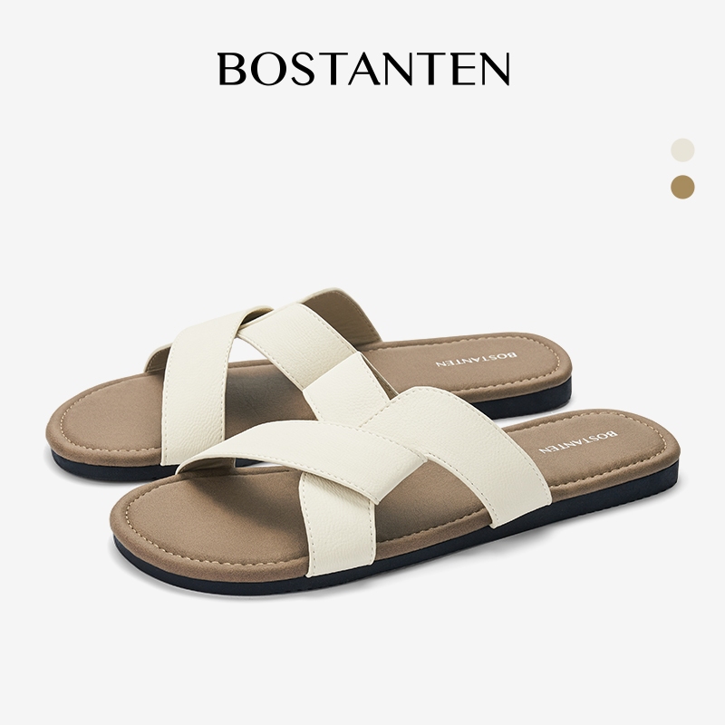 [LuxChoco Coco Sandals] BOSTANTEN Sandal Flat Wanita Slop Flat Sol Karet Alas Anti Licin Sendal Cewe
