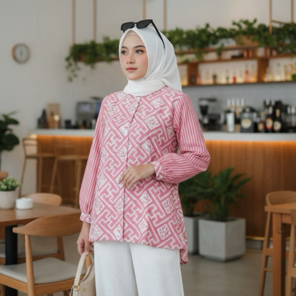 Shanaya blus batik Top Narita blouse batik wanita modern seragam kantor kerja