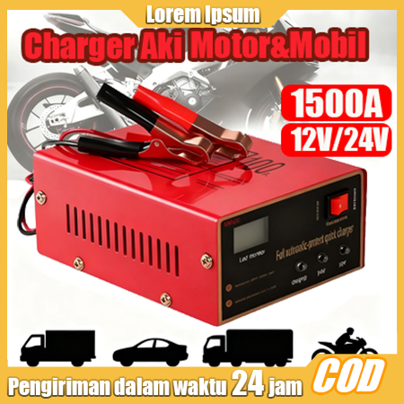 1500A Charger Aki Motor Mobil Otomatis Accu Kering Dan Basah Lead Acid Battery Charger Casan Aki Mot