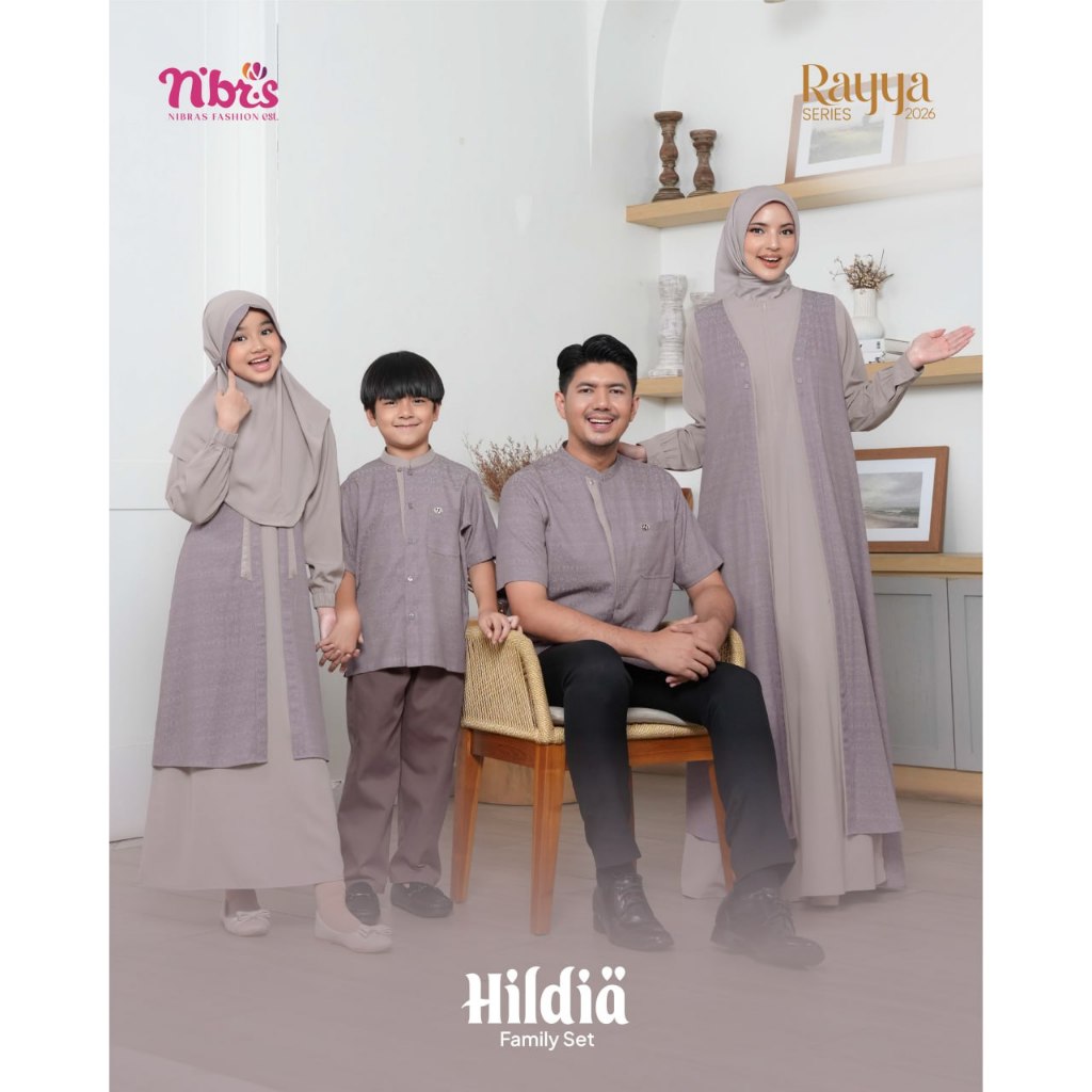 SARIMBIT COLLECTION NIBRAS 2026 DIARAYYAKU HILDIA FAMILY PALE MAUVE BY NBRS - SERAGAM COUPLE BUSANA 
