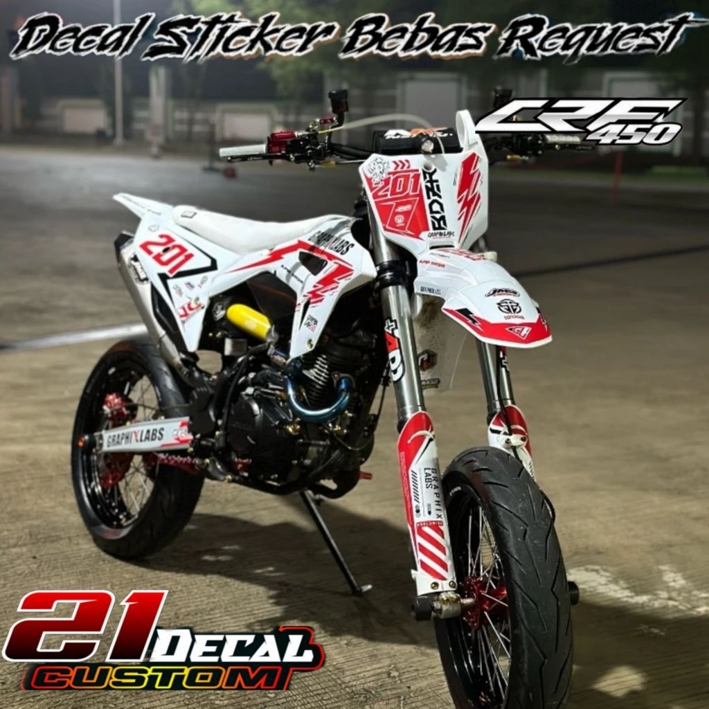 DECAL CRF 450 FULLBODY WARNA PUTIH KOMBINASI MERAH KEREN TERBARU 2025