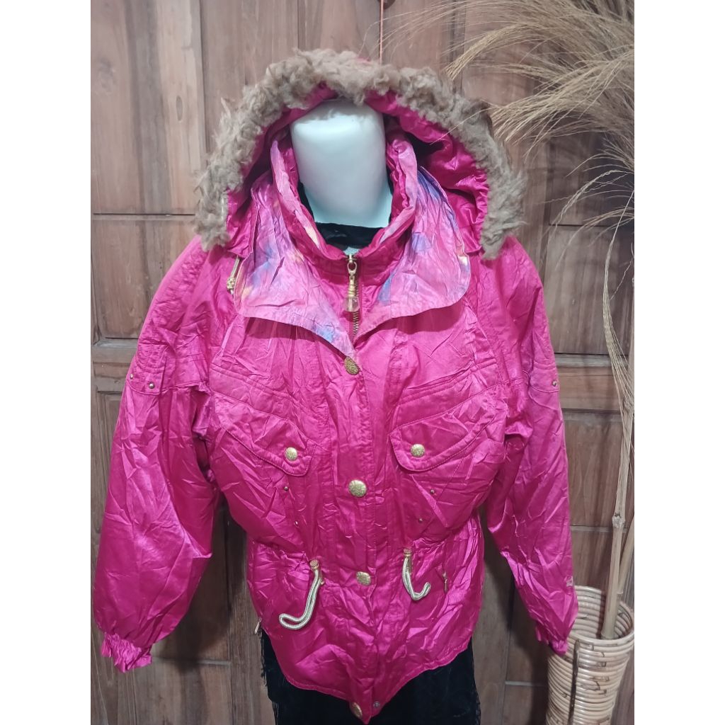 JAKET WINTER VINTAGE HOODIE PINK TEBAL