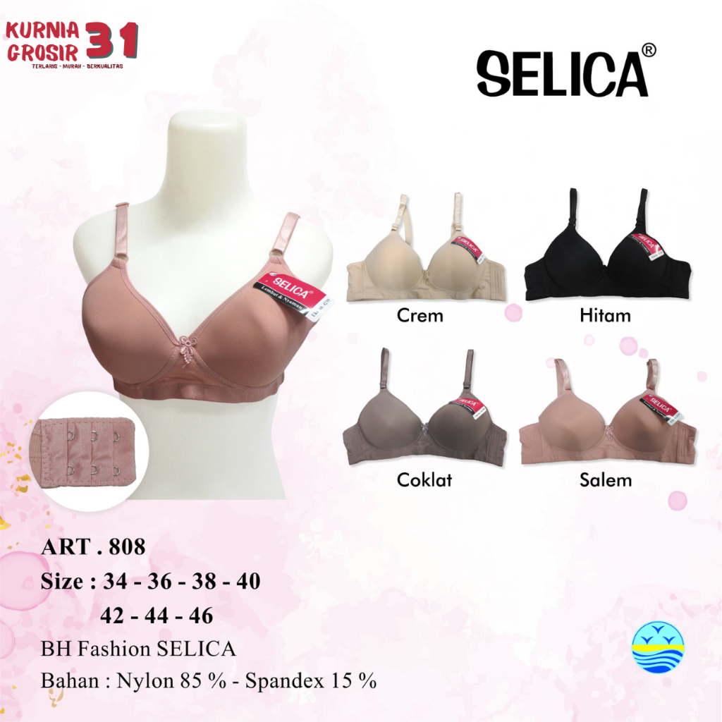 BH Wanita SELICA 808 Polos Aneka Warna ukuran JUMBO Tanpa Kawat Polos Busa Tipis ukuran 42 - 46 / Pa